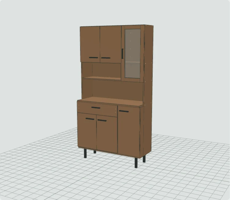 Kit cocina Golden 6 puertas (196): el mueble terminado, en el modelo 3D de la guía