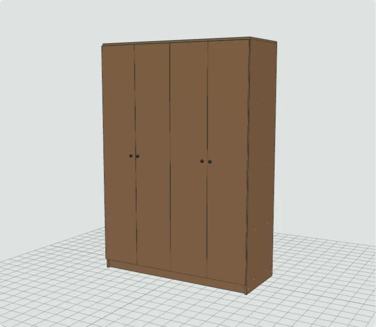 New Closet Lucerna 4 puertas: el mueble terminado, en el modelo 3D de la guía